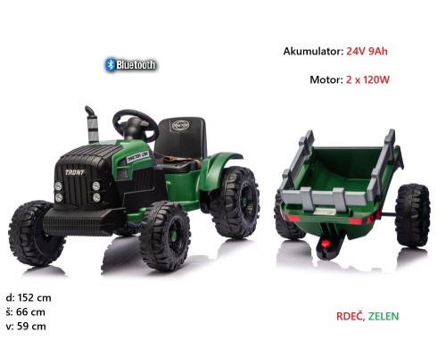 Traktor 24V s prikolico CH9959B (zelen, rdeč) 240W