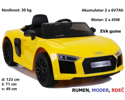Otroški avto Audi R8 XL (rumen, črn, moder)