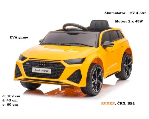 Otroški avto Audi RS 6 (rumen, črn, bel) Bluetooth