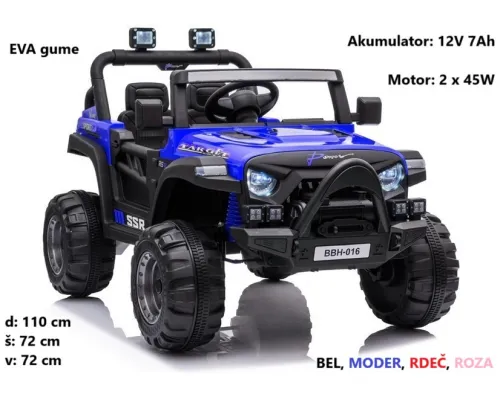 Otroški jeep BBH-016; 12V, 90W (moder, rdeč, roza, bel)