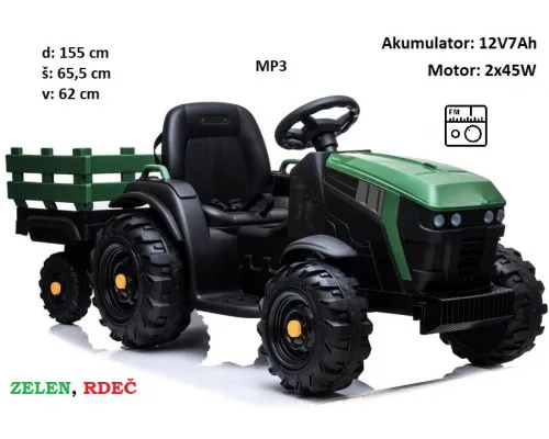 otroški traktor na akumulator BDM0925 (zelen ali rdeč) EVA gume