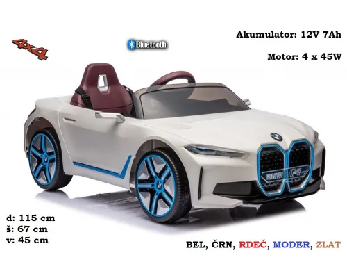 Otroški avto bmw i4; 4x4; 12V (bel, črn, moder, rdeč, zlat)
