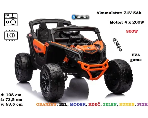 Otroški Buggy Can-am DK-CA003, 24V, 800W (zelen, oranžen, moder, rdeč, pink, bel, rumen)
