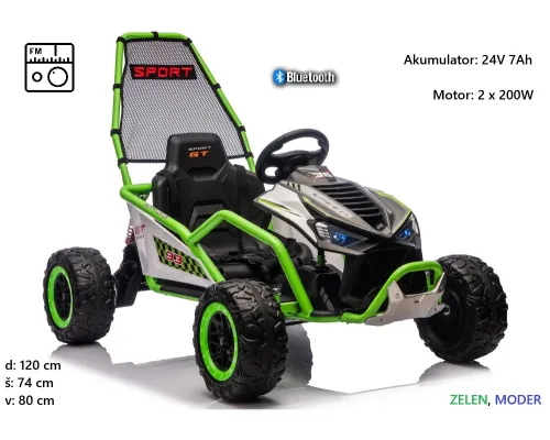 Futuristični otroški Superbolid DM-107 24V – tiha motorja 400W (moder, zelen)