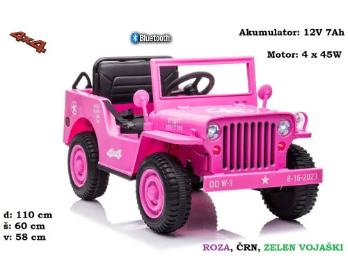 Otroški JEEP JH103 4x4 12V7Ah (roza, bež, zelen ali črn)