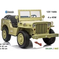 Otroški JEEP Willys, 3 usnjeni sedeži JH101, 4x4, 12V14Ah (bež) 3 sedeži