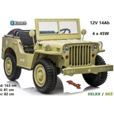 Otroški JEEP Willys, 3 usnjeni sedeži JH101, 4x4, 12V14Ah (bež) 3 sedeži