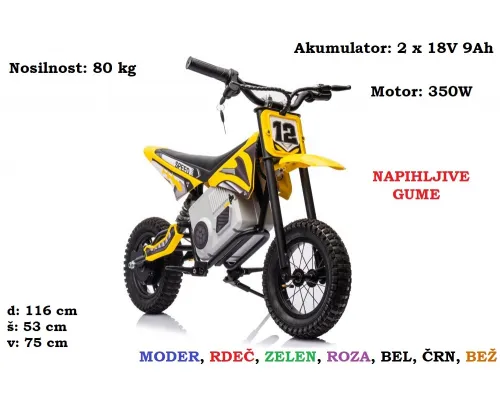 Otroški KROS motor A9901 na akumulator 36V, 350W, 15 km/h
