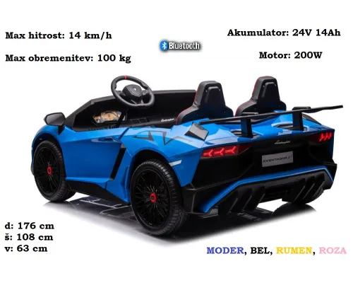 Otroški Lamborghini XXL A8803 24V (bel, moder, rumen, roza)