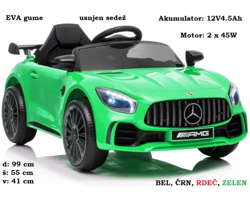 Mercedes AMG GT R na akumulator 12VAh (bel, črn, rdeč, zelen)