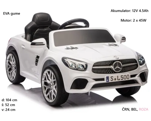 Otroški avto Mercedes SL500 na akumulator 12V S506 (bel, črn, roza)