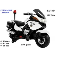 Otroški policijski motor na akumulator 12V 7Ah - YSA021A (črno-bel)