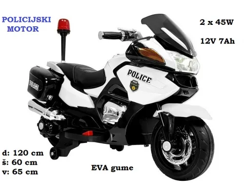 Otroški policijski motor na akumulator 12V 7Ah - YSA021A (črno-bel)