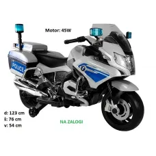 Otroški policijski motor BMW 45W (srebrn in moder) 🏍️