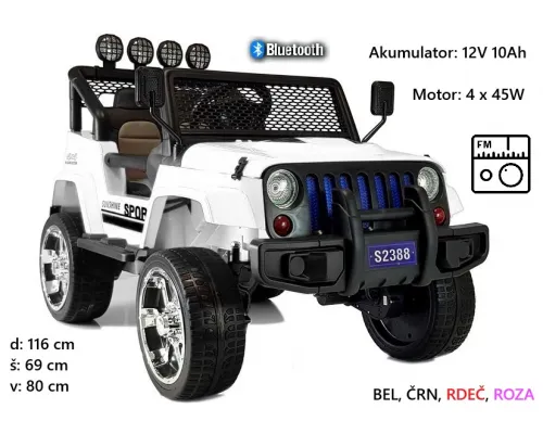 Jeep S2388 4x4, Bluetooth, FM radio (bel, črn, rdeč, roza)