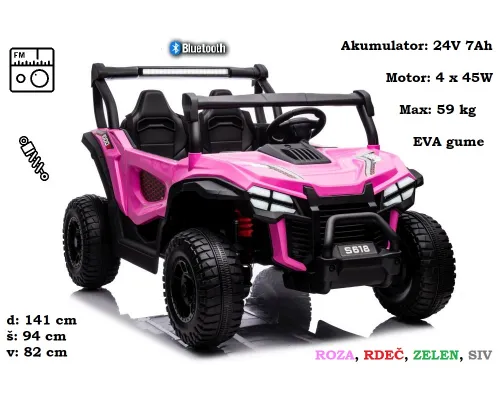 4x4 Buggy S618 na akumulator 24V7Ah (roza, rdeč, zelen ali siv)