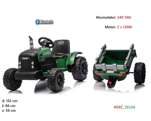 Traktor 24V s prikolico CH9959B (zelen, rdeč) 240W Traktor 24V s prikolico CH9959B (zelen, rdeč) 240W