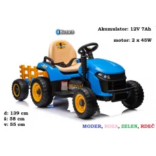 Otroški traktor BBH-030 na akumulator 12V 7Ah + daljinec (moder, rdeč, roza, zelen)