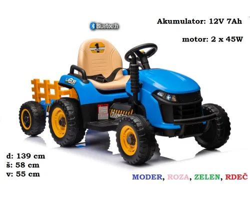 Otroški traktor BBH-030 na akumulator 12V 7Ah + daljinec