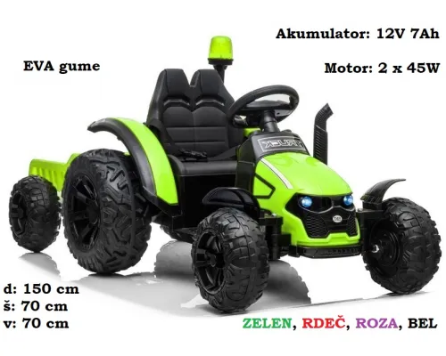 Otroški traktor na akumulator HZB-200 12V (zelen, rdeč, roza, bel)