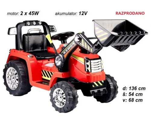 Otroški traktor / bager (rdeč)