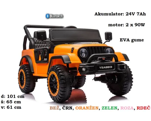 Otroški jeep YSA8813 24V (oranžen, zelen, črn, bež, rdeč, roza) Otroški jeep YSA8813 24V (oranžen, zelen, črn, bež, rdeč, roza)