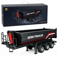 Daljinsko voden RC gradbeni stroj kovinski prekucnik semi s prikolico črni 32332