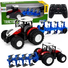 Daljinsko voden RC traktor dvojnim plugom rdeči 1 24 29725