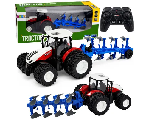Daljinsko voden RC traktor dvojnim plugom rdeči 1 24 29725