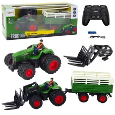 Daljinsko voden RC traktor s prikolico vilicami dvojnimi kolesi 21207