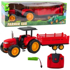 Daljinsko voden RC traktor farm s prikolico rdeči 22934