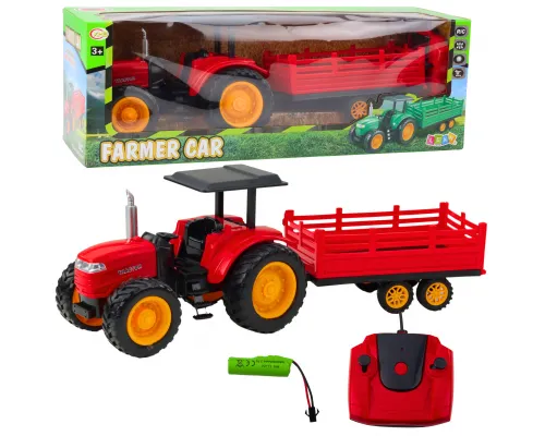 Daljinsko voden RC traktor farm s prikolico rdeči 22934