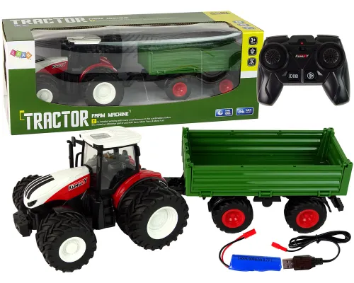 Daljinsko voden RC traktor s prikolico 1 24 rdeči zeleni 15971