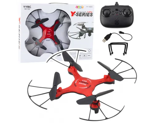 Daljinsko voden RC dron Y20 UFO z zaščitno kletko, LED osvetlitvijo in 360° rotacijo - Rdeči