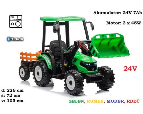 Otroški traktor Hercules 24V s prikolico (JS3158B)