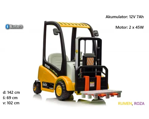 Otroški viličar XMX638 na akumulator 12V; Bluetooth, MP3 (rumen ali roza)