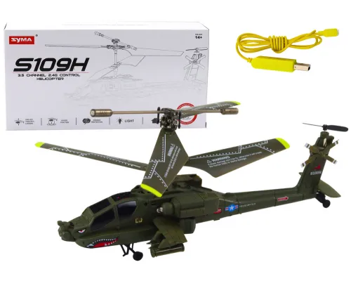 Daljinsko voden vojaški jurišni helikopter Apache Syma S109H 3.5CH - Khaki