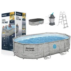 Ovalni montažni bazen Bestway 56946 Power Steel Swim Vista 427 x 250 x 100 cm s črpalko in okenci